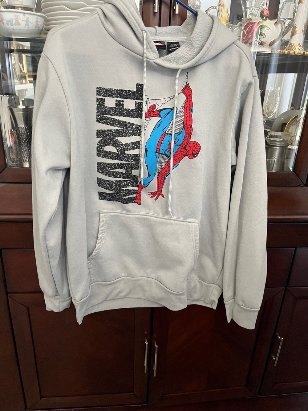 Marvel Light Gray Hoodie with Red & Blue Spider-Man Graphic